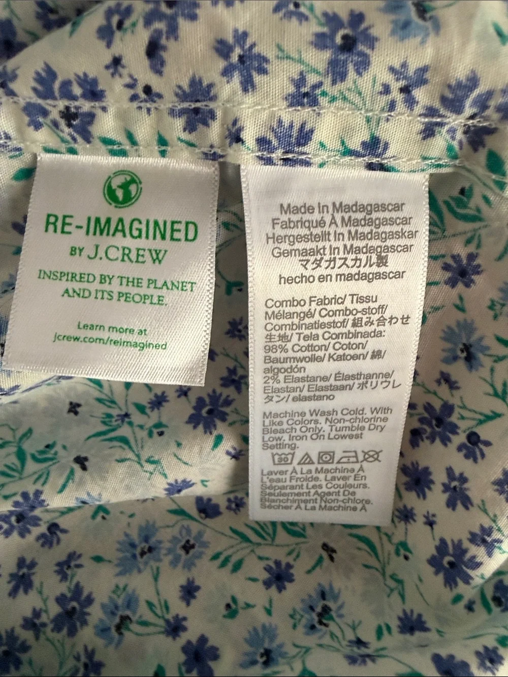 J. Crew Short-Sleeve Floral Button-Up Shirt — White with Blue & Green Print